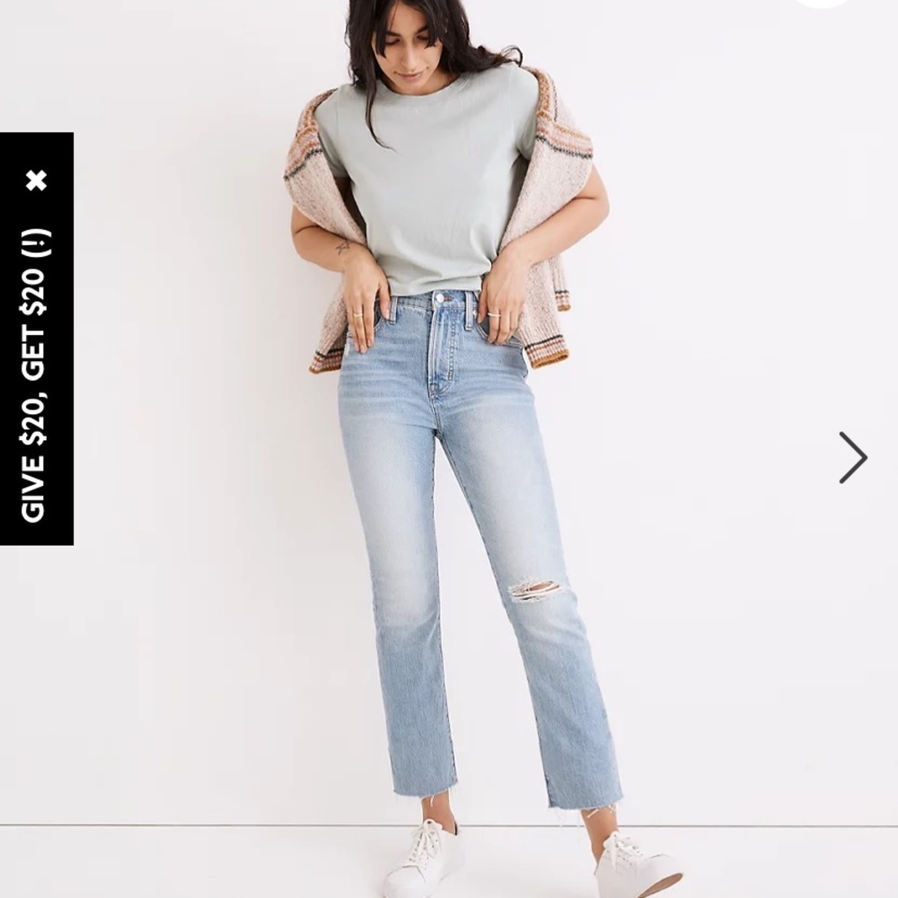 NWT Madewell Coney wash destructed The Perfect Vintage Jean size 24